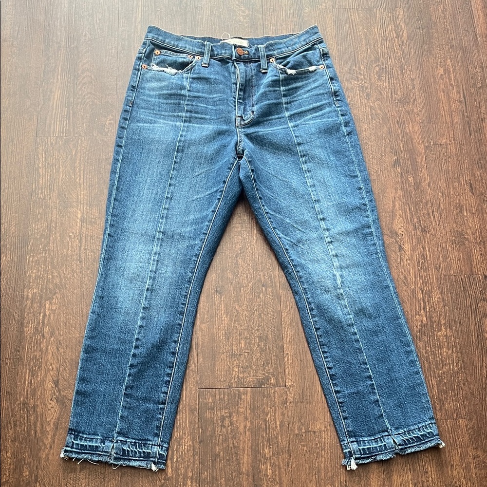 Madewell High-Rise Slim Boyjean Straight Jeans with Frayed Hem Denim Sz 27